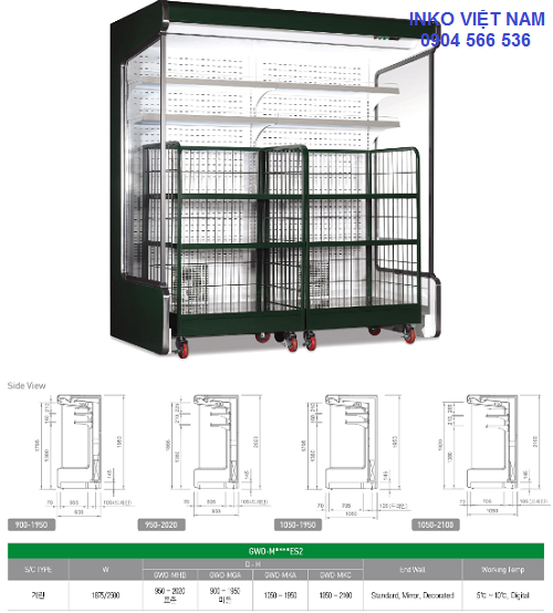 Tủ mát nhiều tầng dáng đứng trưng bày thực phẩm